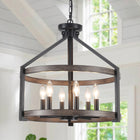 Rustic 6-Light Faux Wood & Black Drum Chandelier