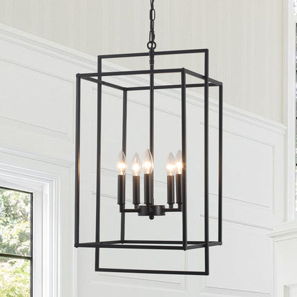 Black 5-Light Geometric Cage Lantern
