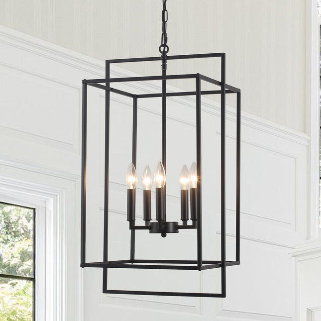 Black 5-Light Geometric Cage Lantern