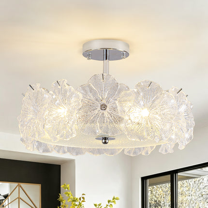 5-Light Polished Chrome Tulip Flower Glass Ceiling Light