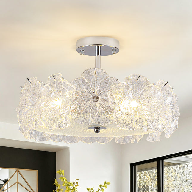 5-Light Polished Chrome Tulip Flower Glass Ceiling Light