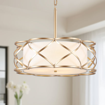 3-Light Gold Caged Drum Pendant