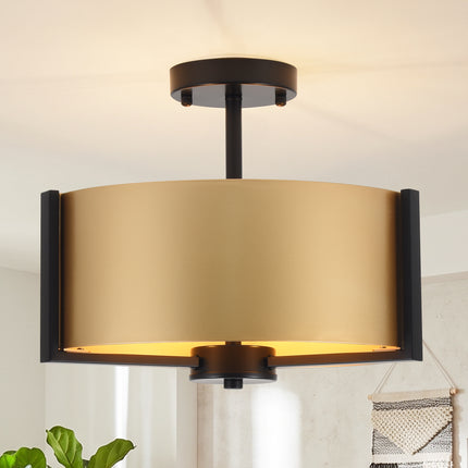 3-Light Black Metal Drum Flush Mount Ceiling Light