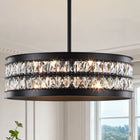 Modern 6-Light Matte Black Crystal Drum Chandelier