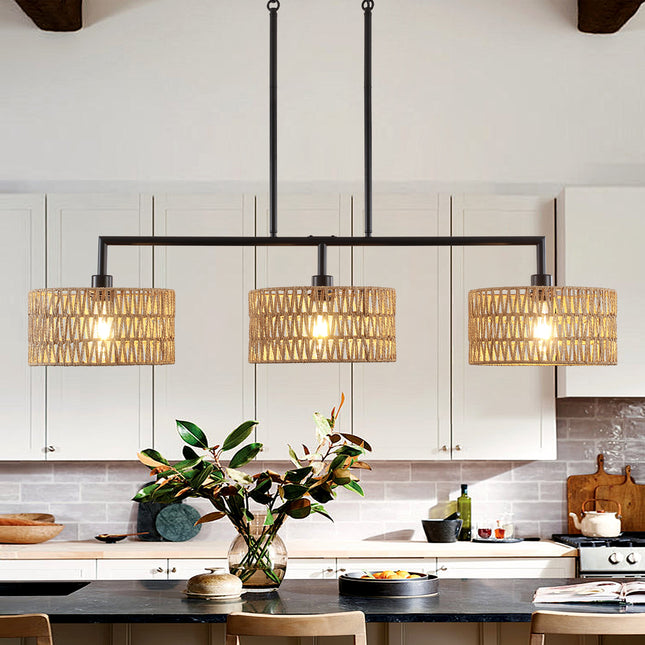 3-Light Woven Rattan Island Pendant