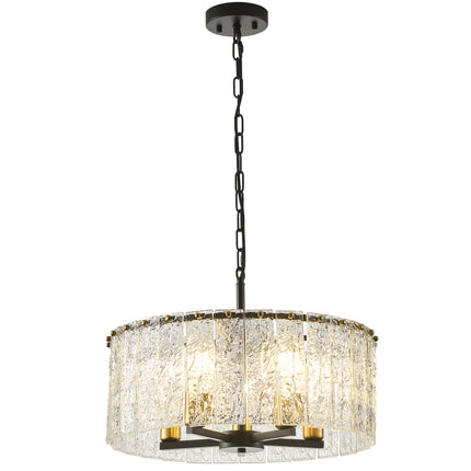 5-Light Black Textured Glass Drum Chandelier