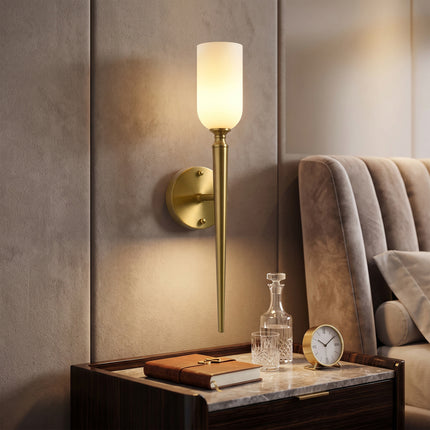 Set of 2 Brushed Brass 1-Light Glass Wall Sconces
