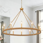 12-Light Matte Gold Rope Wagon Wheel Chandelier