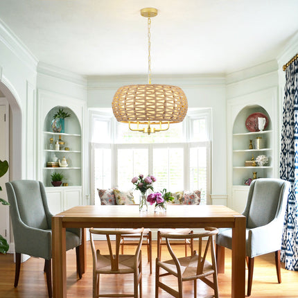 Modern Coastal Hemp Rope Drum Chandelier