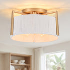 Matte Gold 3-Bulb Cotton Drum Flush Mount Lighting