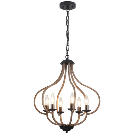 6-Light Black and Hand-Painted Rustic Candle Chandelier