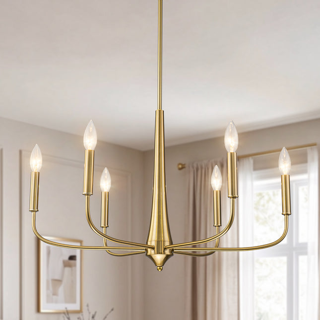 6-Light Brushed Brass Chandelier
