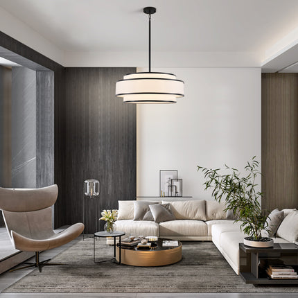 3-Light Matte Black Fabric Shade Chandelier