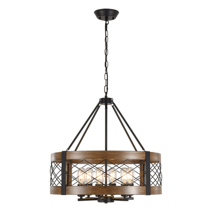 6-Light Farmhouse Faux Wood Drum Chandelier