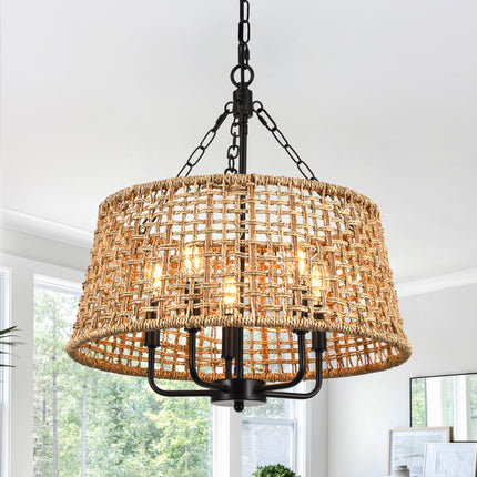 Chandelier Woven Rattan Basket 5-Light