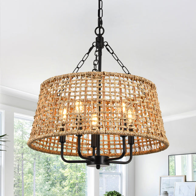 Chandelier Woven Rattan Basket 5-Light