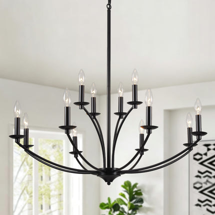 12-Light Black Vintage Lotus Candle Chandelier