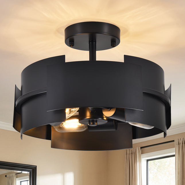 3-Light Black Metal Flush Mount Ceiling Light