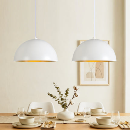 Modern White & Gold Dome Pendant Light (2-Pack)