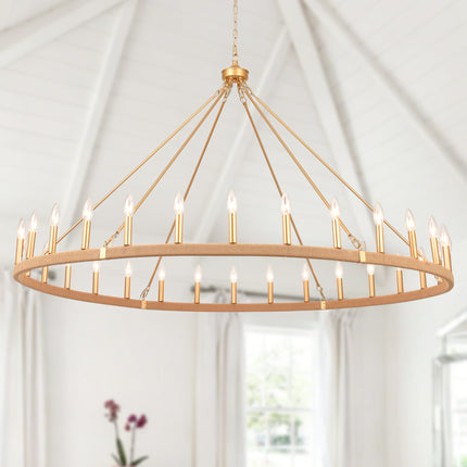 20-Light Matte Gold Rope Wagon Wheel Chandelier