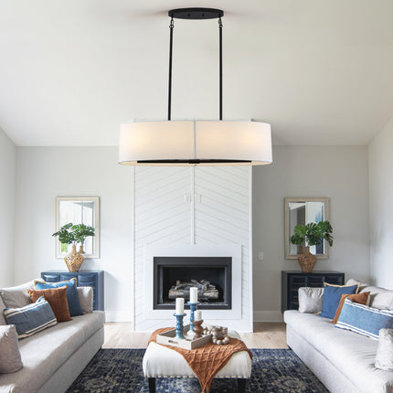Black Oval Fabric Shade Linear Island Light - 4-Light