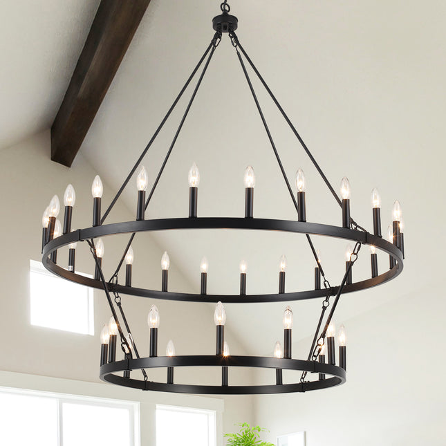 Chandelier Candle Wagon Wheel 24+12-Light