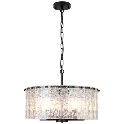 5-Light Black Textured Glass Drum Chandelier