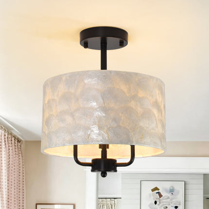 3-Light Black Capiz Shell Ceiling Light