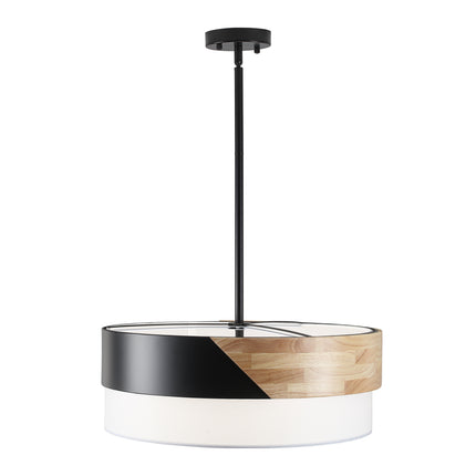 5-Light-Nordic Wood & Black Drum Chandelier