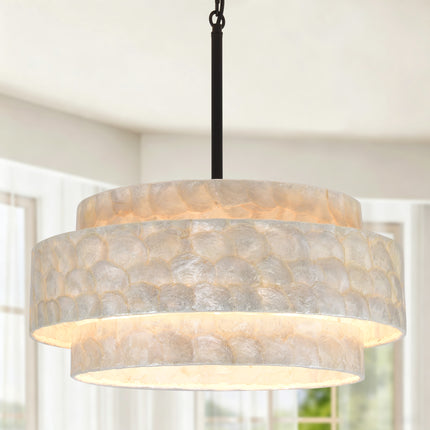 Black 5-Light 3-Tier Capiz Shell Chandelier