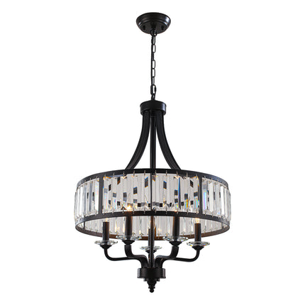 5-Light Brushed Brass Candle Chandelier with Crystal Rod Shades