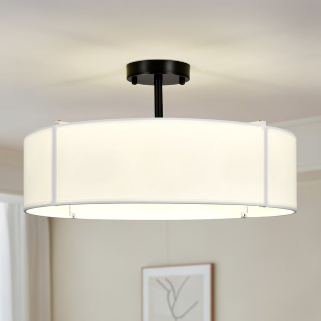 2-in-1 Black 5-Light Fabric Drum Light