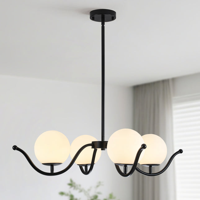 Minimalist 4-Light Black Globe Chandelier