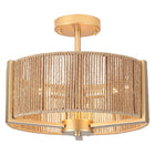 Rustic Black 3-Bulb Rattan Drum Ceiling Light