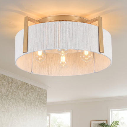 Matte Gold 4-Bulb Cotton Drum Flush Mount Lighting