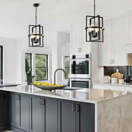 4-Light Black Geometric Cage Chandelier