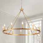 12-Light Antique Gold Wagon Wheel Chandelier
