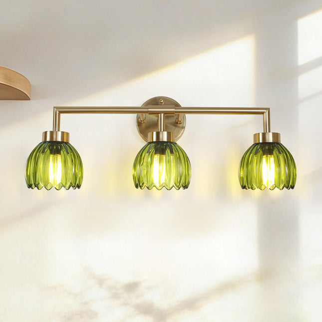 Wall Sconce Light Green Glass 3-Light