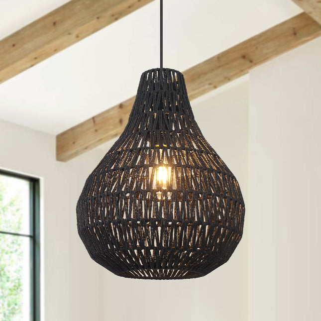 Pendant Light Black Paper Rattan Shade