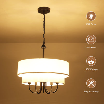 5-Light Black Double Drum Chandelier