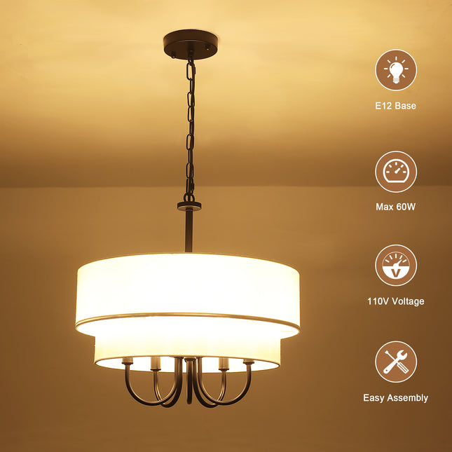 5-Light Black Double Drum Chandelier