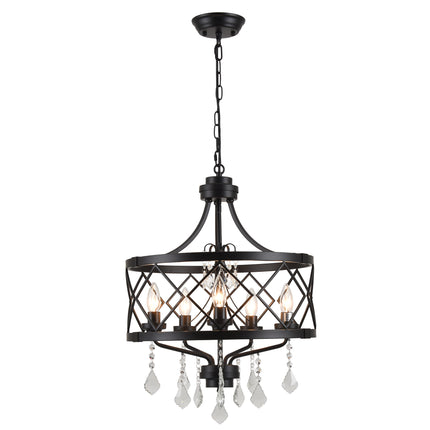 5-Light Matte Black & Antique Brass Diamond Crystal Chandelier