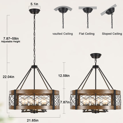 6-Light Farmhouse Faux Wood Drum Chandelier