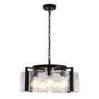 Black 4-Light Textured Glass Drum Chandelier