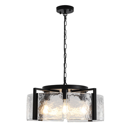 Black 4-Light Textured Glass Drum Chandelier