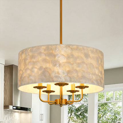 5-Light Antique Gold Capiz Shell Drum Chandelier