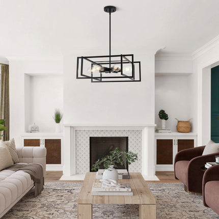 Rectangular 6-Light Black Island Chandelier