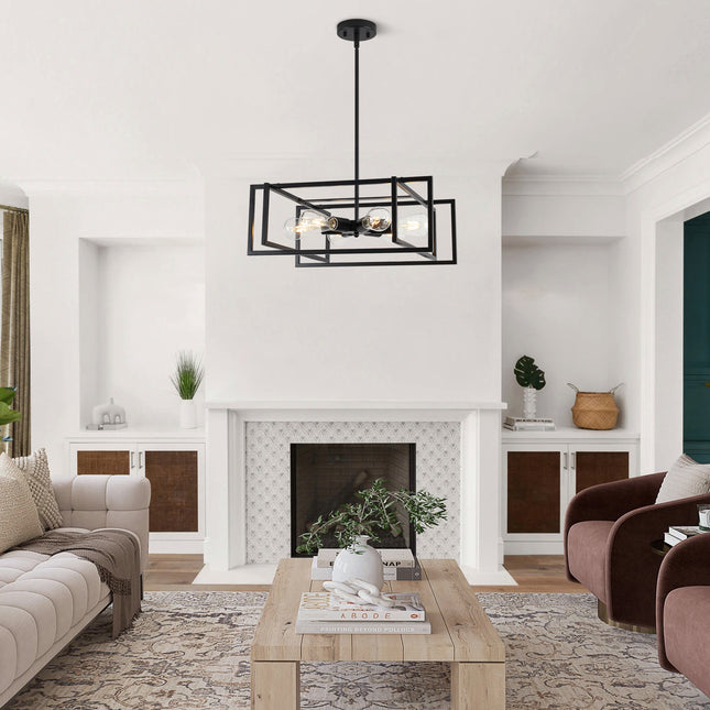 Rectangular 6-Light Black Island Chandelier