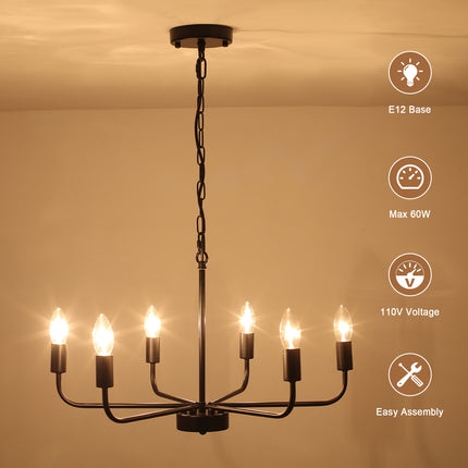 6-Light Modern Farmhouse Black Chandelier