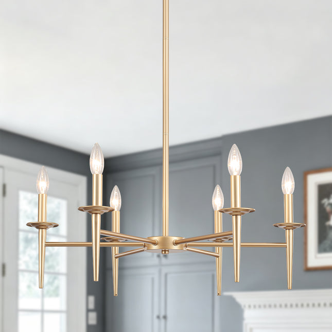 6-Light Matte Gold Candle Chandelier